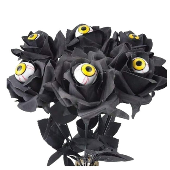 SDJMa Devil Eye Black Rose Stem Decoration, Halloween Decoration Artificial Flowers with Stem,Halloween Flowers with EyesEyeball Artificial Flowers Party Home Wedding Decor