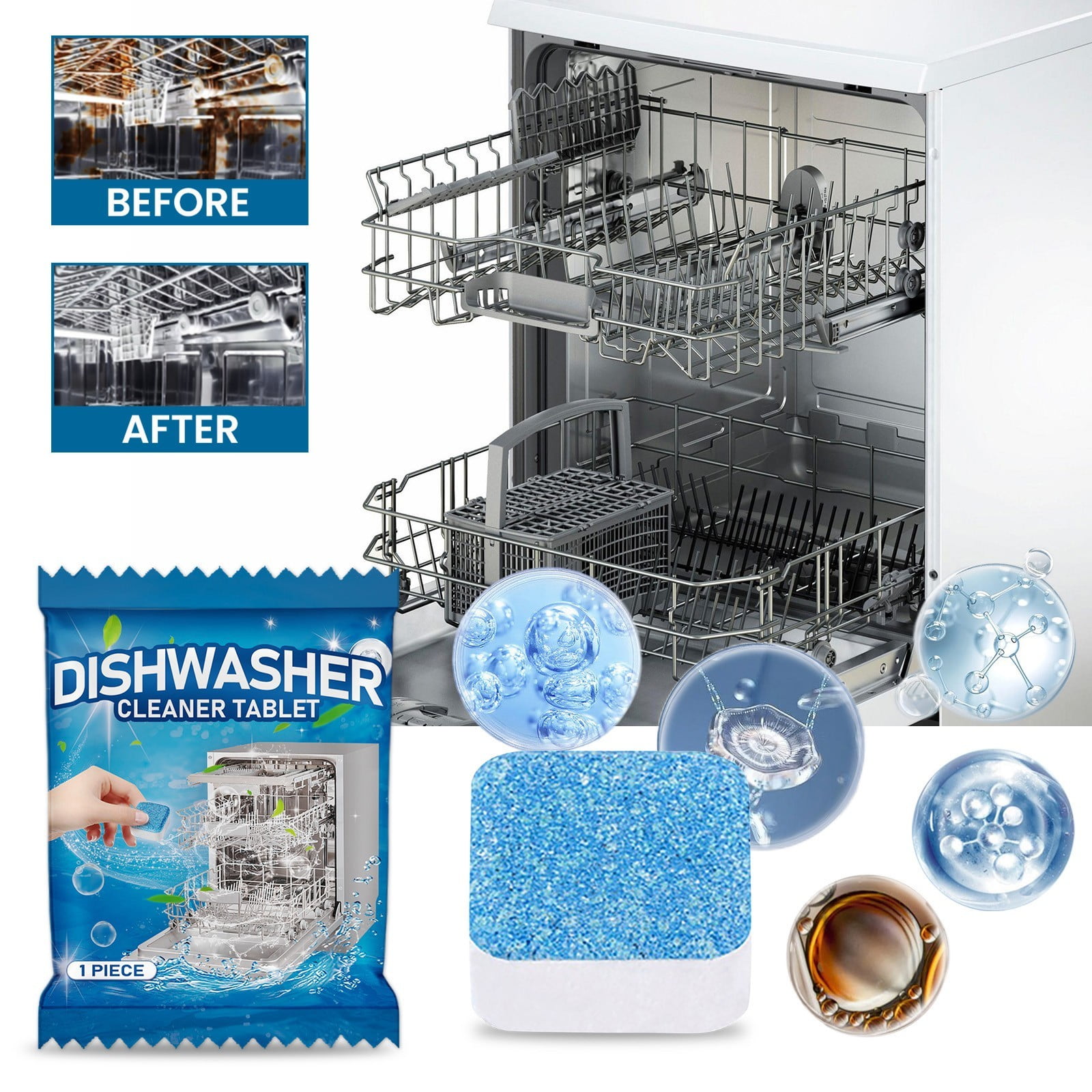 SDJMa Dishwasher Cleaner Tablets,Septic Safe Dishwasher Cleaning Tablets,Dishwasher Cleaner And Deodorizer for Dish Washer Cleaner To Remove Limescale, Mineral Buildup, Odor