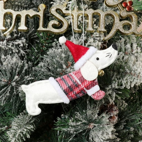 SDJMa Dog Christmas Ornaments, Dachshund Dog Christmas Tree Hanging Ornaments Felt Figurines for Dog Lover Gift, Xmas Home Party Supplies Decoration