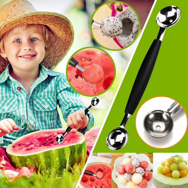 SDJMa Double Ended Headed Fruit Icecream Ball Spoon,Stainless Steel Melon  Baller,Smooth Round Melon Balls Melon Scoop for Watermelon/Ice