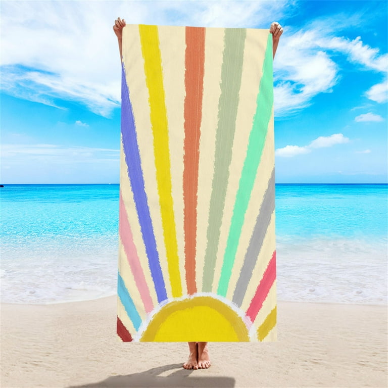 Superior 2-Piece Rainbow Striped Cotton Beach Towel Set, Multicolor