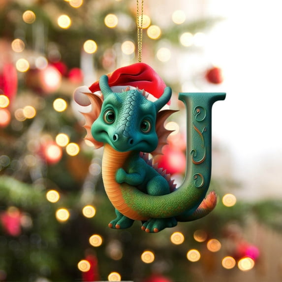 SDJMa Dragon Christmas Ornament, 26 Letters Cute Cartoon Christmas Dragon Decoration for Christmas Tree Hanging Ornament, Xmas Gift for Dragon Lover, Home Holiday Party Decor