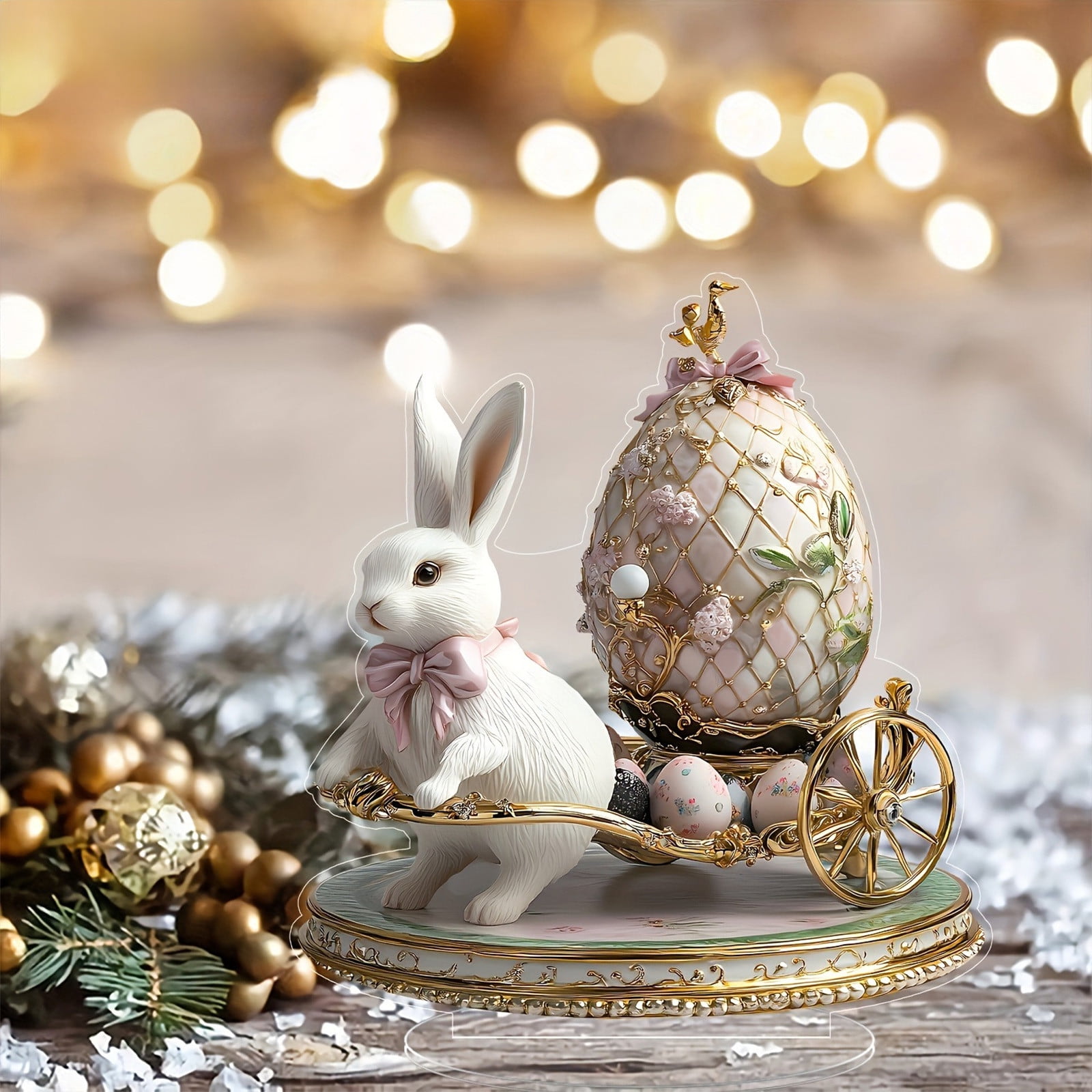 SDJMa Easter Bunny Table Sign, 2D Acrylic Rabbit Egg Carriage Easter ...