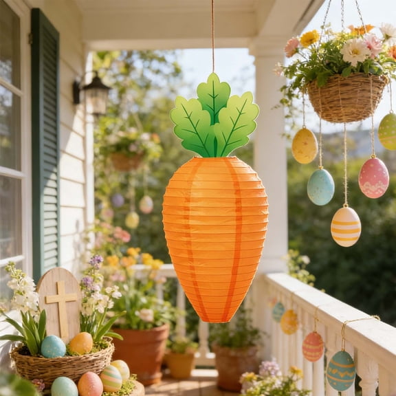 SDJMa Easter Carrot Paper Lantern, Cute Cartoon Carrot Shaped Lantern for Spring Easter Holiday Birthday Party DIY Craft