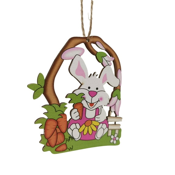 SDJMa Easter Element Wooden Hanging Ornament, Egg Basket Bunny Carrot Chick Flower Wood Pendant Decoration, Farmhouse Tree Embellishments for Crafts Holiday Party Favor Supplies