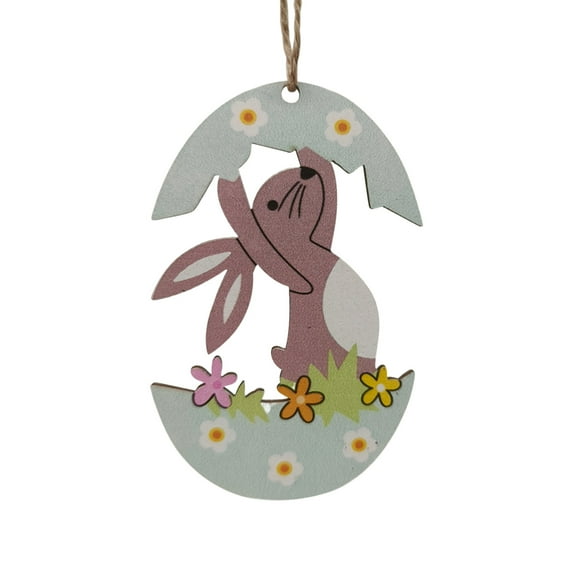 SDJMa Easter Element Wooden Hanging Ornament, Egg Basket Bunny Carrot Chick Flower Wood Pendant Decoration, Farmhouse Tree Embellishments for Crafts Holiday Party Favor Supplies