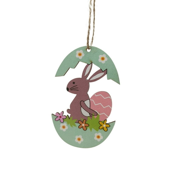 SDJMa Easter Element Wooden Hanging Ornament, Egg Basket Bunny Carrot Chick Flower Wood Pendant Decoration, Farmhouse Tree Embellishments for Crafts Holiday Party Favor Supplies