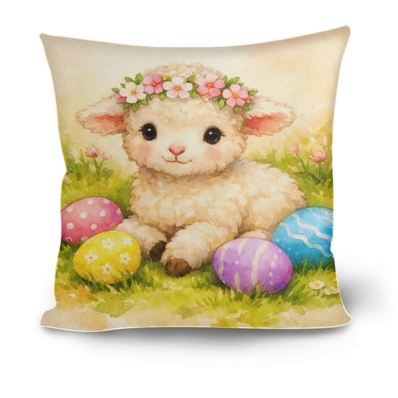 SDJMa Easter Pillow Covers 18x18 Inch Lamb Eggs Floral Throw Pillow Covers Easter Spring Decorative Cushion Case for Sofa Couch Bed Farmhouse Home Living Room Decoration