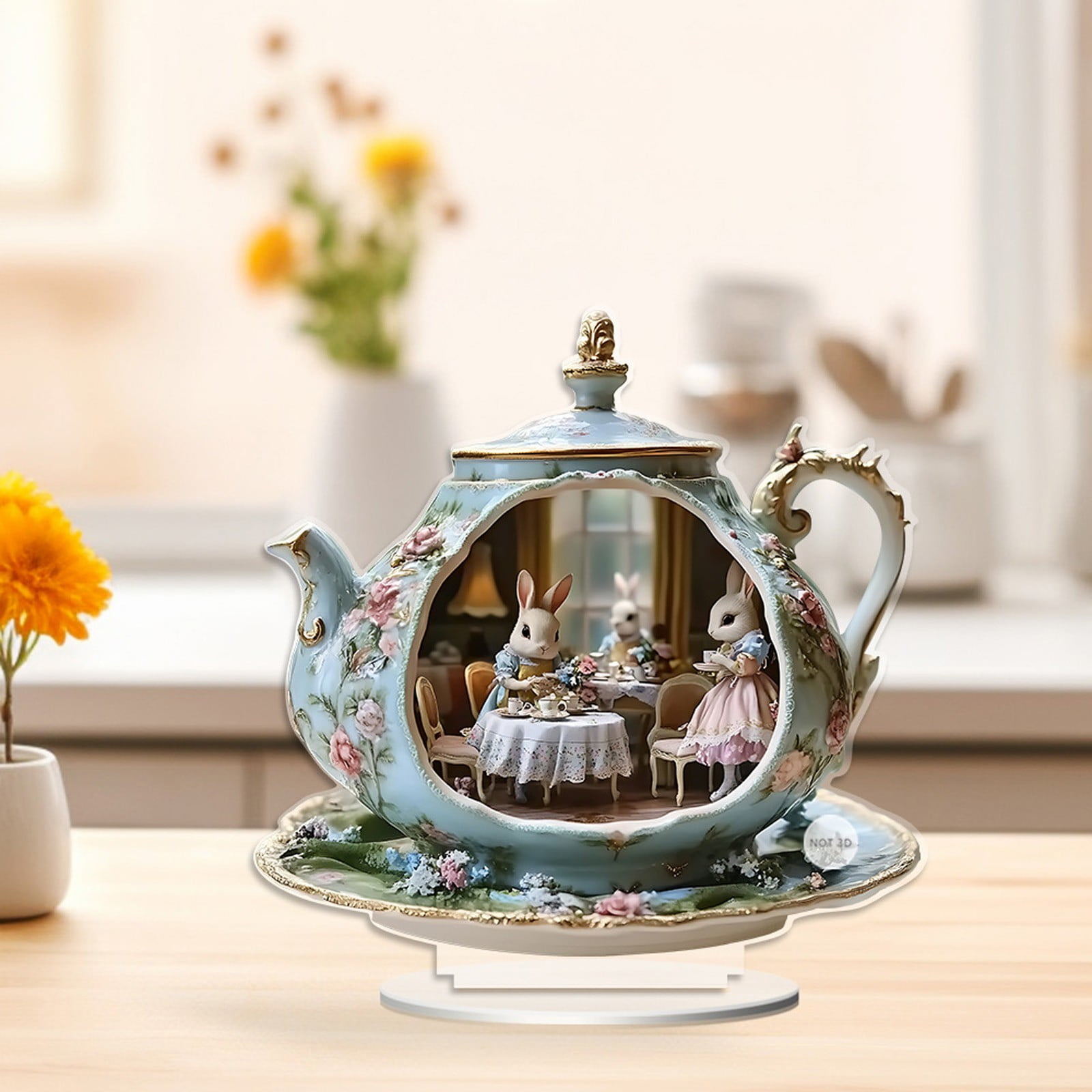 SDJMa Easter Table Sign, 2D Acrylic Bunny Rabbit Teapot Easter Tabletop ...