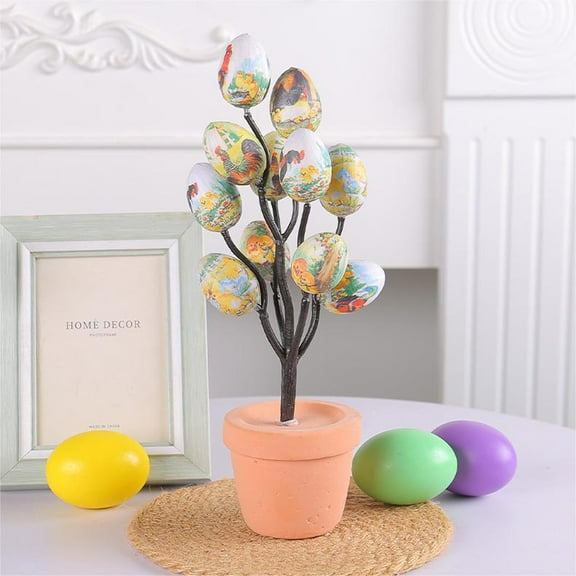 SDJMa Easter Tree Decorations, Artificial Easter Egg Tree Tabletop Centerpiece for Spring Easter Holiday Party Home Office Table Ornament, 10.2"