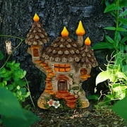 SDJMa Fairy Garden Miniature Tree House for Gnome, 3.9 Inch Outdoor Fairies Figurines Decoration, DIY Mini Wooden House for Yard Garden Trees Decor
