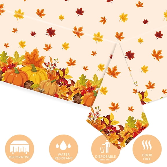 SDJMa Fall Disposable Tablecloth, 4.5'x9' Pumpkin Maple Leaf Plastic Rectangular Table Cover, Autumn Harvest Thanksgiving Table Decoration for Holiday Indoor Outdoor Home Party Kitchen Picnic Decor