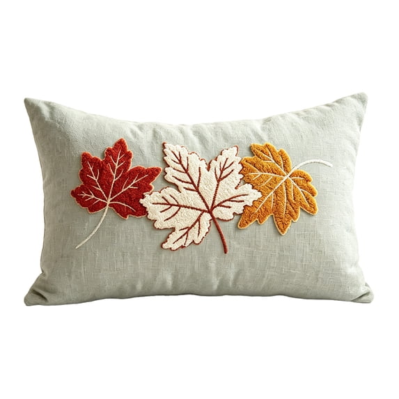 SDJMa Fall Lumbar Pillow Cover 11.8x19.6 Inch, Embroidered Maple Leaves Cushion Case for Autumn Harvest Thanksgiving Party Home Porch Patio Bedroom Living Room Sofa Couch Decor