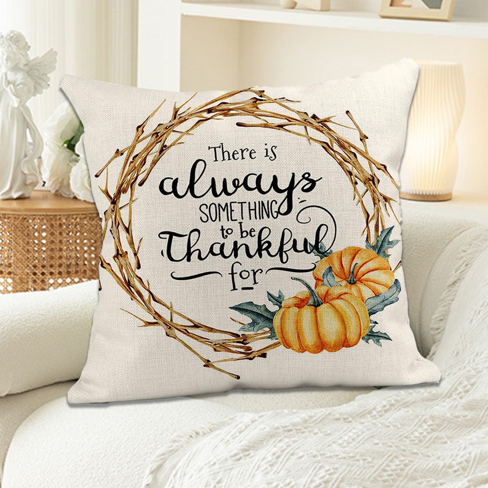 SDJMa Fall Pillow Covers 18x18 Pumpkin Maple Leaves Blue Truck Bike