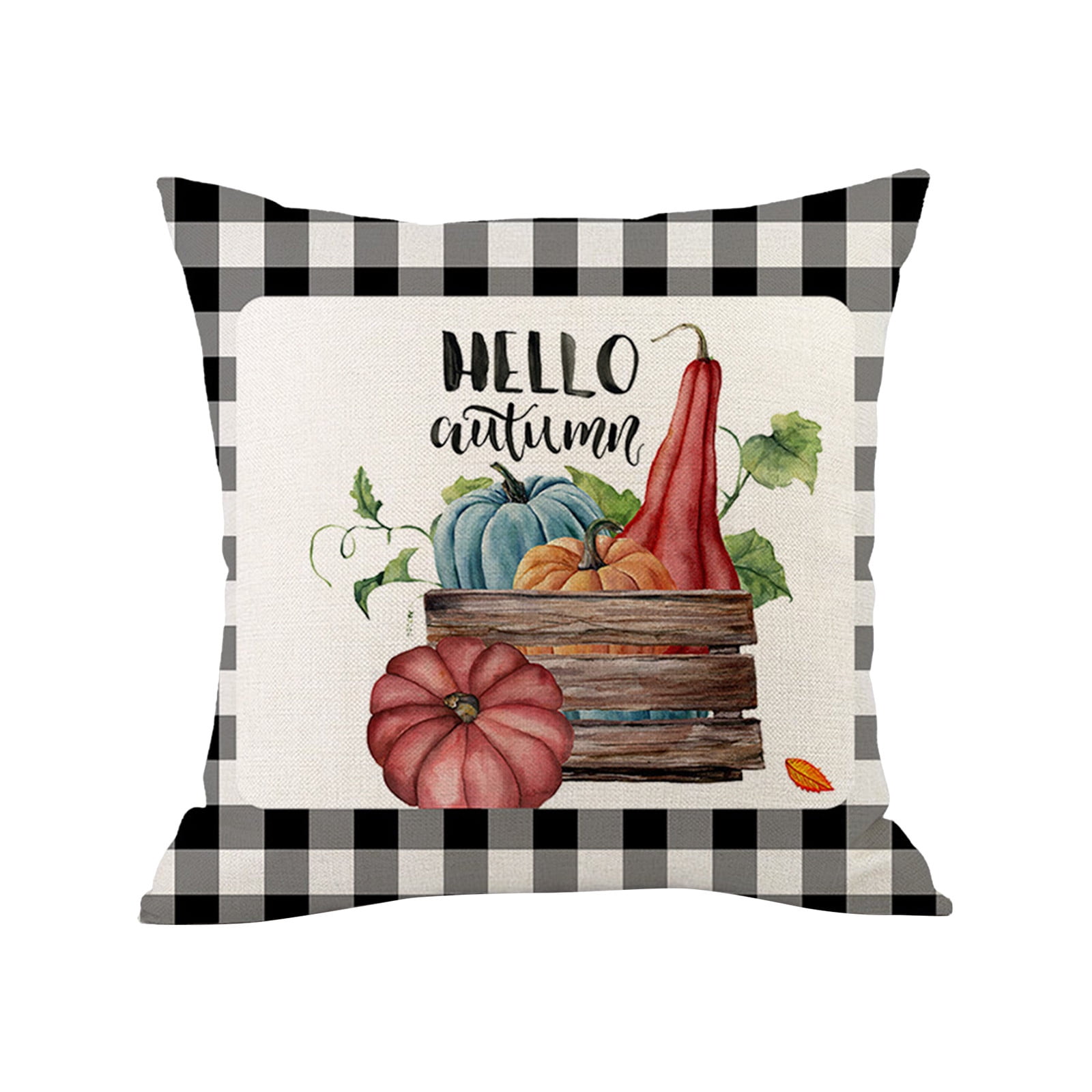 SDJMa Fall Pillow Covers 18x18 inch Buffalo Check Pumpkin Truck Farmhouse Decorations Happy Fall
