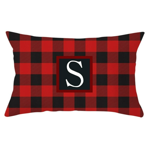 SDJMa Farmhouse Red and Black Buffalo Check Plaid Pillow Cover Home Decor Square Letter Monogram Throw Cushion Case for Car Couch Sofa 12 x 20 Inch Linen Pillowcase