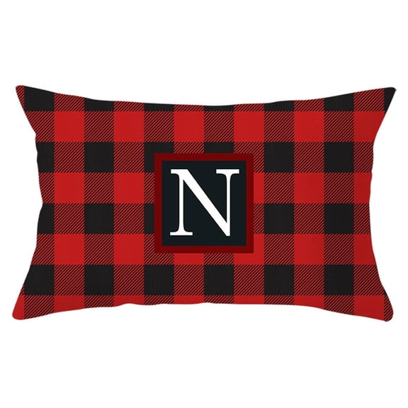 SDJMa Farmhouse Red and Black Buffalo Check Plaid Pillow Cover Home Decor Square Letter Monogram Throw Cushion Case for Car Couch Sofa 12 x 20 Inch Linen Pillowcase