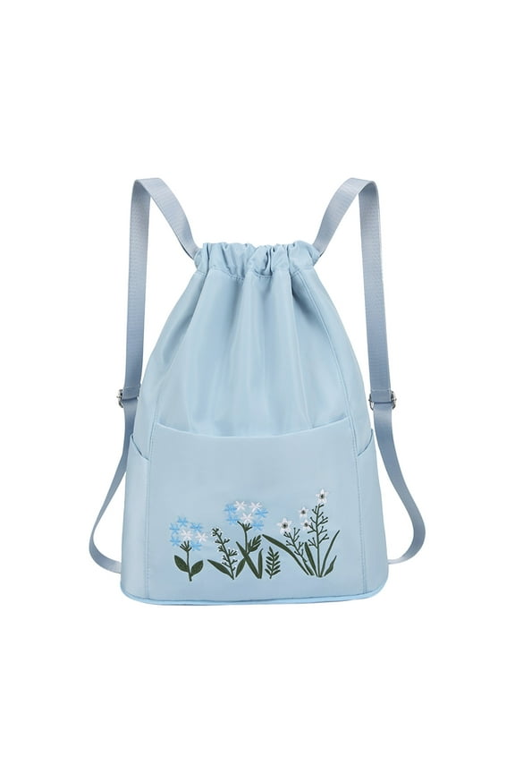 Fashion Drawstring Backpack Packable, Foldable String Sackpack with Chinese Style Flower Embroidery, Travel Tote Bags for Gym Shopping Yoga