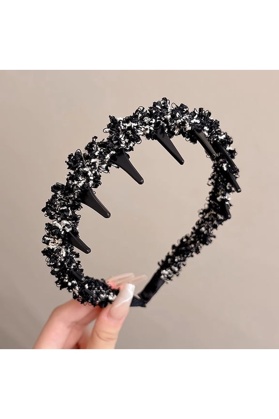 Ma Floral Wave Headband for Women, High Crown Hair Band with Non-Slip Teeth for Face Washing & Makeup (Black)