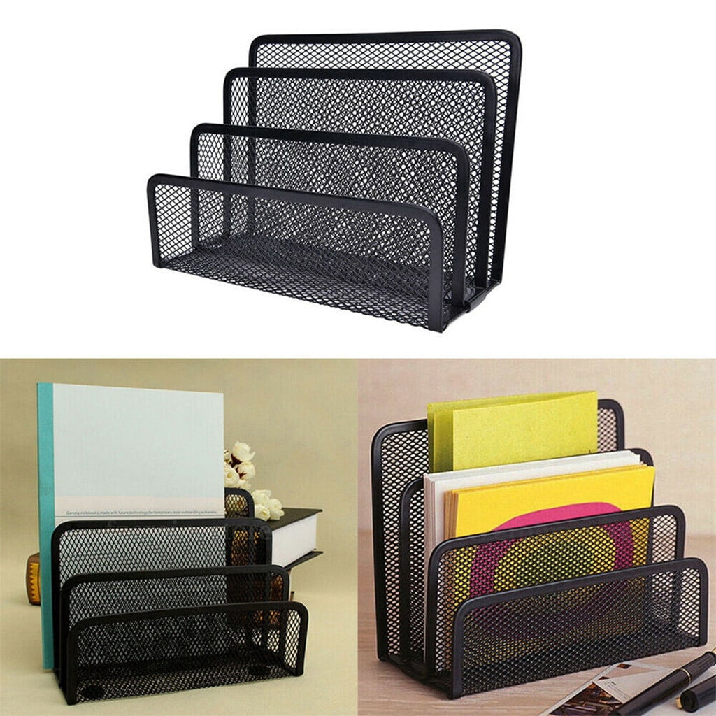 SDJMa Folder Holder Desk,Mail Organizer Letter Holder for Desk Metal Mesh with 3 Vertical Upright Compartments