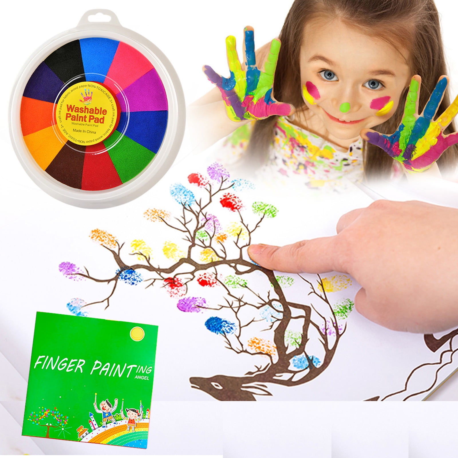 SDJMa Funny Finger Painting Kit and Book,12 Color Washable Finger Drawing  for Toddlers Non-Toxic Children's Paints Painting Supplies for Drawing