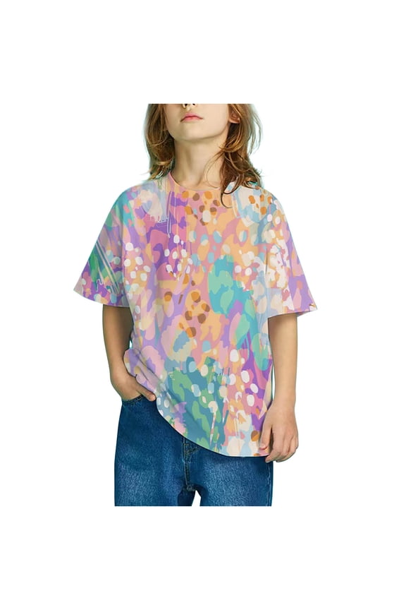 Girls' Active Short Sleeve Tie Dye Tops , Girls Casual Tunic Crew Neck Loose Soft Blouse T-Shirt