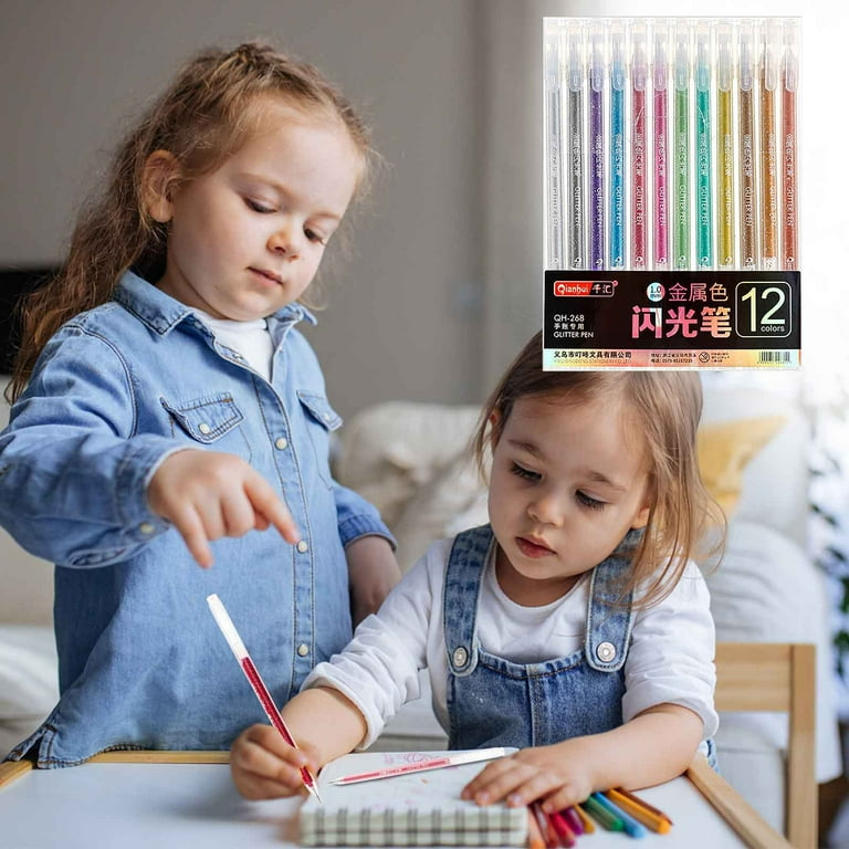 SDJMa Glitter Gel Pens 12 Color Retractable Glitter Gel Pen Set Colored  Pens for Journaling Coloring Drawing Office School Art Supplies 