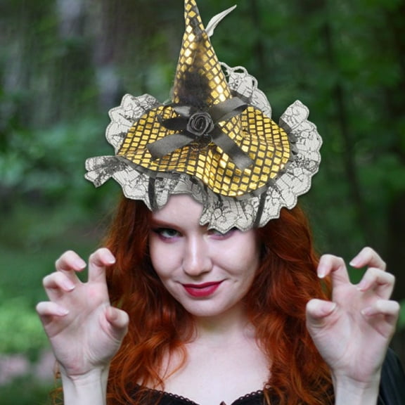 SDJMa Glitter Halloween Witch Hat with Sequins for Women Halloween Party Accessory