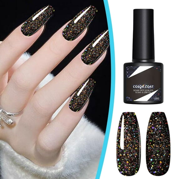 SDJMa Glitter Nail Polish, High-Shine & Chip-Resistant, for Party, Daily & Special Occasions, Black