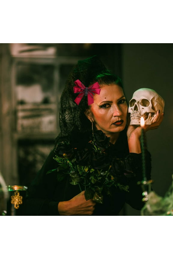 Gothic Bow Hairclip with Spider for Women Halloween Day of the Dead Party Headwear Accessory