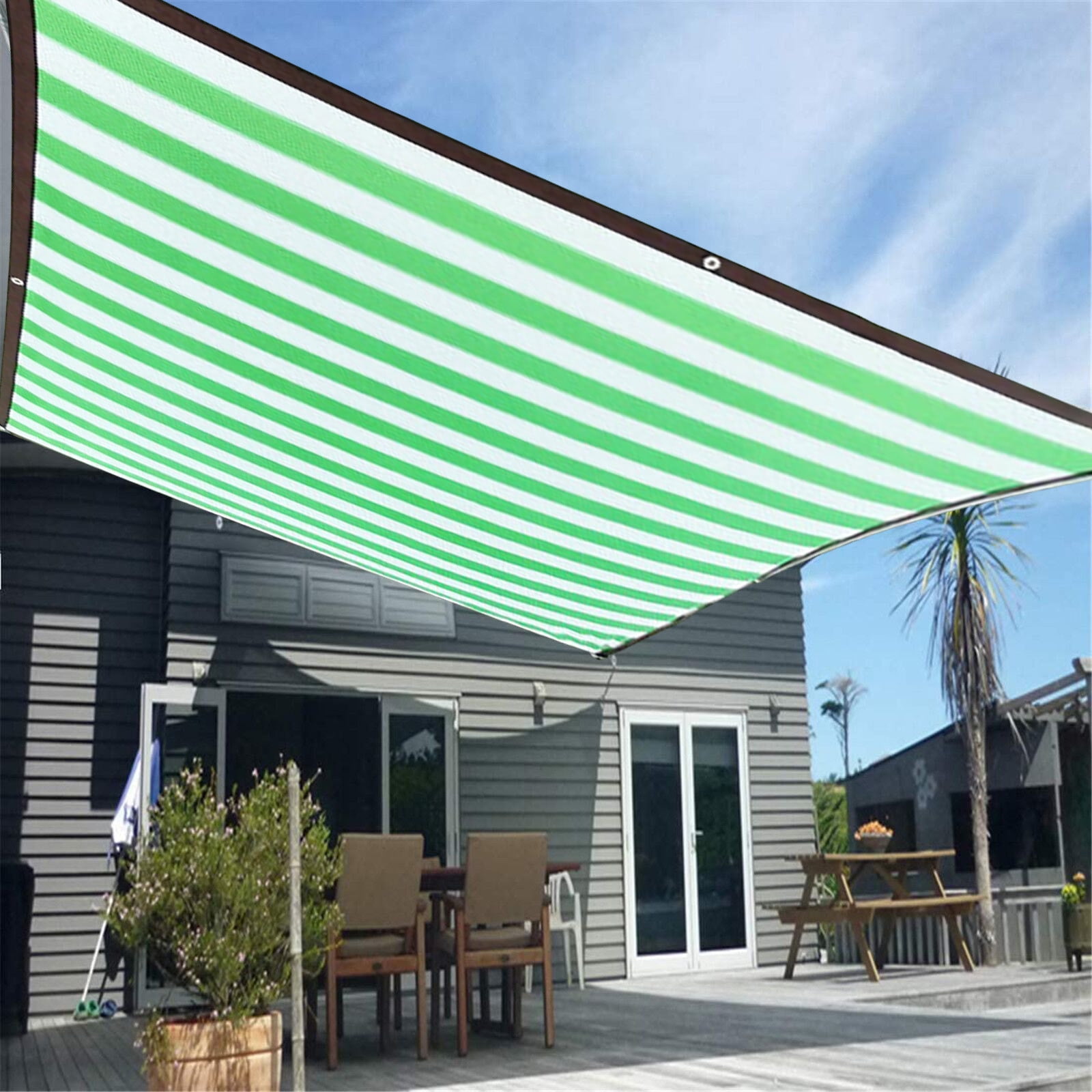 SDJMa Green White Stripes Sun Shade Sail Rectangle 13.1' x 13.1' UV Block  Canopy Shade Fabric Sun Shade Cloth Privacy Screen with Reinforced Grommets