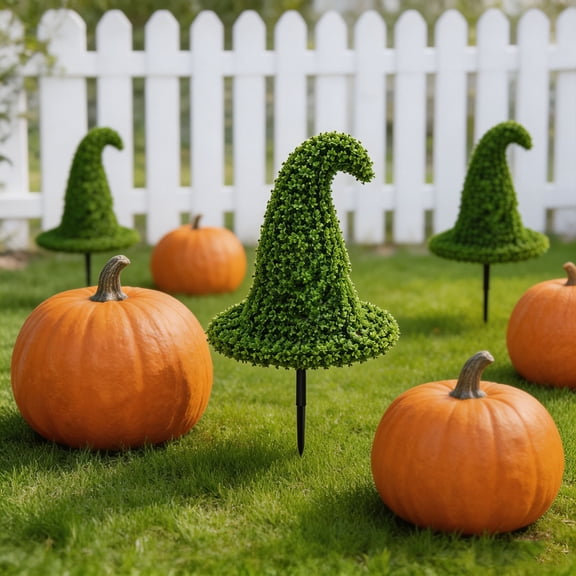 SDJMa Halloween Artificial Topiary Tree, Witch Hat Garden Stake, Faux Plant for Halloween Outdoor Garden Yard Lawn Porch Patio Decor