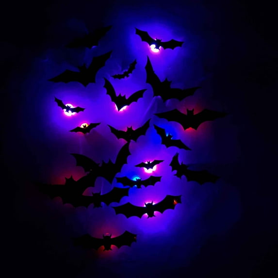 SDJMa Halloween Decorations Bat Spider LED Lights - Set of Bat Spider Indoor Decorative Lights 5 Sizes Bat Spider Decorative Stickers - Can be Used for Halloween Decorations Party Supplies (48PCS)