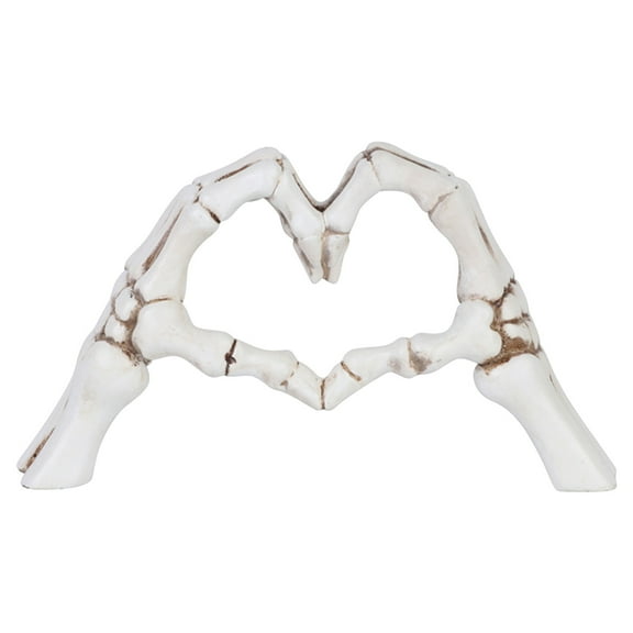 SDJMa Halloween Desk Statues, White Halloween Skeleton Hand Gesture Decoration, Halloween Heart Shape Skull Hand Modern Art Sculpture for Home Shelf Decor Table Centerpiece