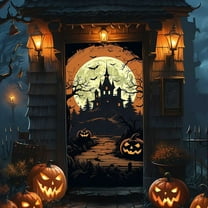 SDJMa Halloween Door Cover, 70.8x35.4 Inch Pumpkin Castle Door Decoration for Halloweens Party Home Front Door Decor Haunted House Props