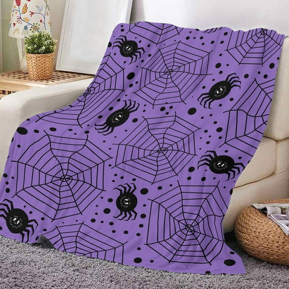 SDJMa Halloween Flannel Throw Blanket, Spiderweb Patterned Purple Blanket, Soft Plush Halloween Decorative Bed Blanket for Couch Sofa Chair, All Seasons Lap Blanket for Kids, 27.5"x39.3"