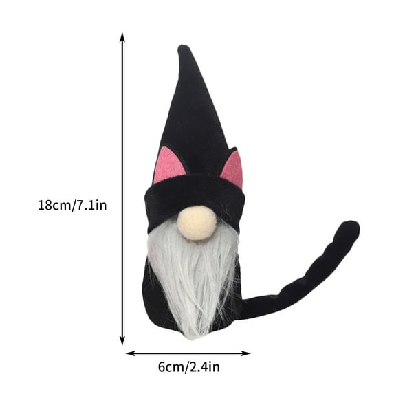 SDJMa Halloween Gnomes Plush Decorations, 6.3" Stuffed Dolls Swedish Tomte Dwarf with Witch Hat, Cute Halloween Table Ornament for Home Kitchen Farmhouse Tiered Tray Decor, Black Cat Style