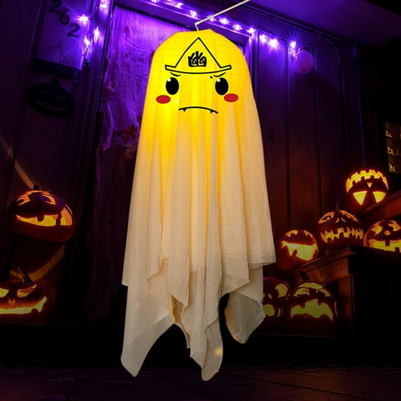 SDJMa Halloween Lighted White Cloth Ghosts, Cute Light up Ghost Spooky Halloween Glowing Decor for Party Outdoor Lawn Yard Haunted House Deco, Light up Holiday Party Porch Yard Home Decorations