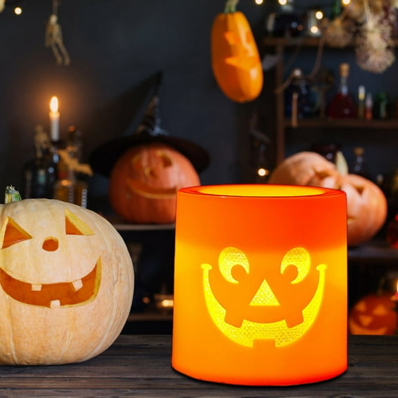 SDJMa Halloween Pumpkin Lights,Halloween Pumpkin Electronic Candle Decoration, Bright Flickering Electric Flameless Candles for Halloween Decor Home Porch Fall Decorations(B)