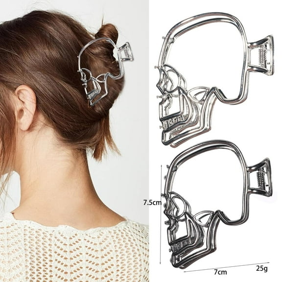 SDJMa Halloween Skull Hair Clips 2 Pack, Gothic Hairpin for Women, Spooky Hair Accessories for Updos, Back Head Clip