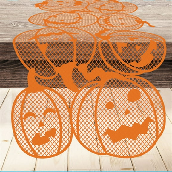 SDJMa Halloween Table Runner, Orange Lace Pumpkin Table Runners, Fall Tabletop Decoration for Indoor Thanksgiving Halloween Party Supplies Dinner Table Centerpiece, 14 x 72Inch