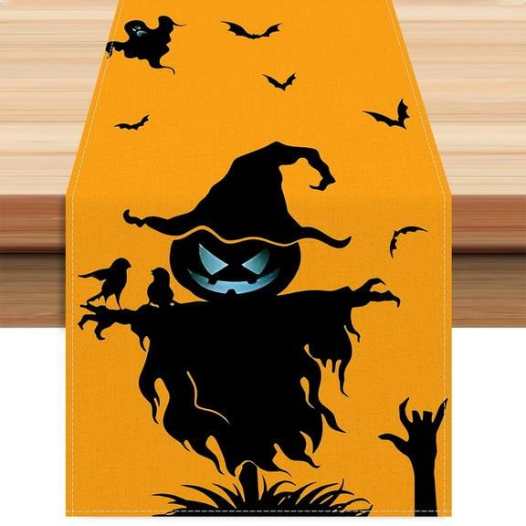 SDJMa Halloween Table Runner, Spooky Bat Ghost Witch Zombie Spiderweb Pumpkin Ccarecrow Table Decoration for Halloween Party Home Kitchen Fireplace Mantel Table Centerpiece, 13x72 Inch