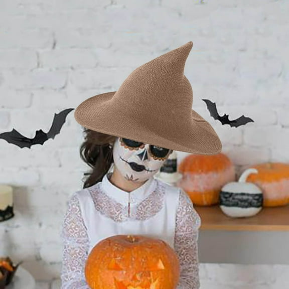 SDJMa Halloween Witch Hat for Women Knitted Cap for Halloween Party Costume Accessory