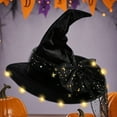 thumbnail image 1 of SDJMa Halloween Witch Hat with LED Light, Glowing Black Witch Hat with Glitter Sequin Mesh Bow for Women Halloween Party Accessory, 1 of 9
