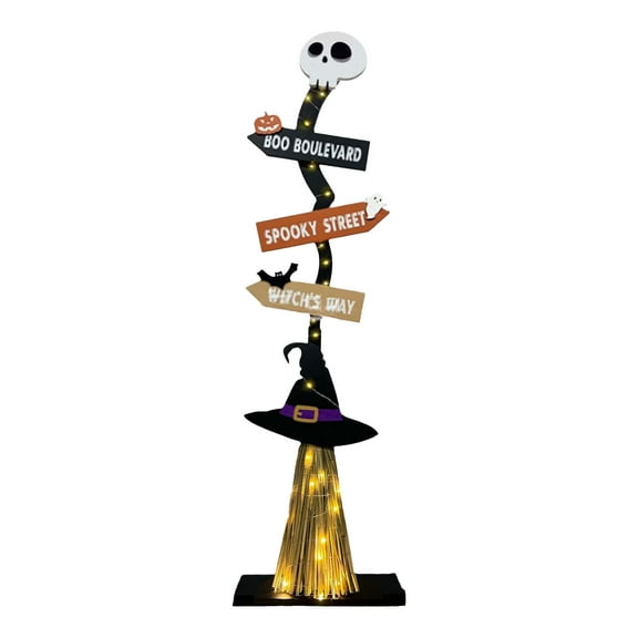 SDJMa Halloween Wooden Table Sign, 17.7" Witch’s Broom Wood Sign, Spooky Witch Decoration for Halloween Party Table Centerpiece Tiered Tray Decor