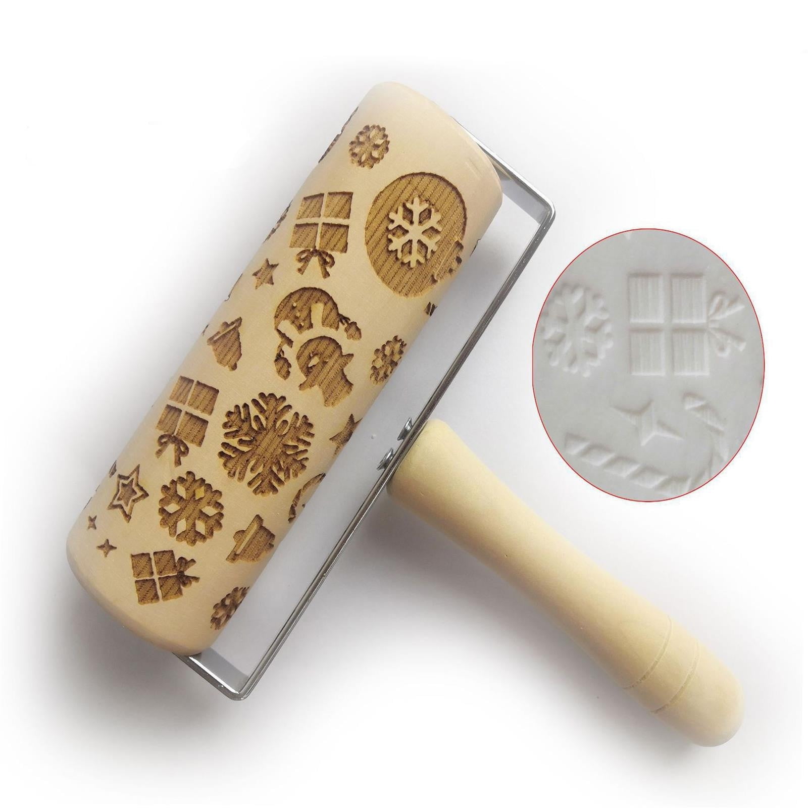 SDJMa Handheld Embossed Rolling Pins Christmas Wooden Hand Grip