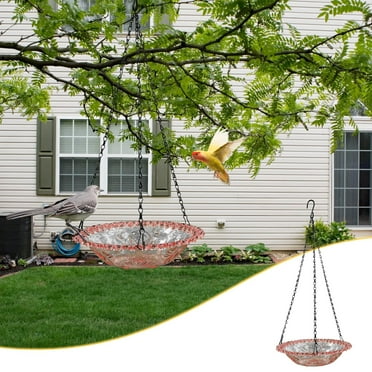 SDJMa Hanging Bird Feeder Tray,Upgraded Large Platform Metal Mesh Seed Tray for Backyard Garden Attracting Outside Wild Birds (Red)