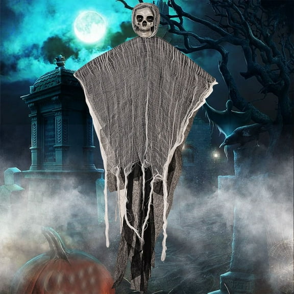 SDJMa Hanging Halloween Skeleton Ghost Decorations, Large Grim Reaper with LED Lights for Halloween Decoration Outdoor Indoor, Hanging Ghost Skull for House Yard Patio Prop Decor 35 in