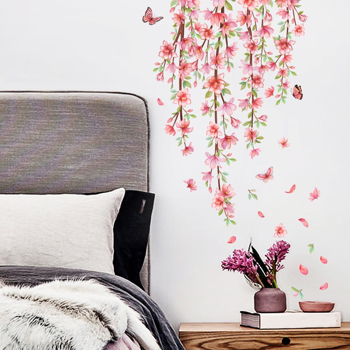 SDJMa Hanging Wisteria Flower Leaves Wall Stickers Removable PVC Wall