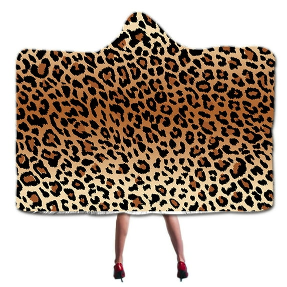 SDJMa Hood Wearable Blanket for Adult Women and Men, Super Soft Comfy Warm Plush Throw with Sleeves Tv Leopard Blanket Wrap Robe Hoodie Cover for Sofa, Couch